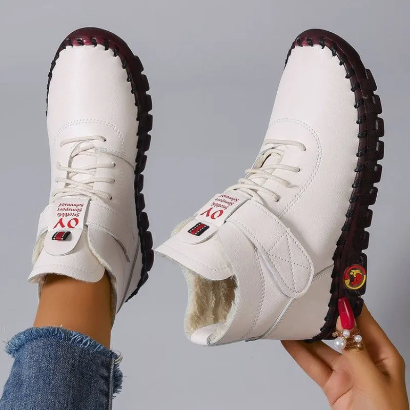 2024 New Fur Thick Boots Women Short Leather Boots Women's Furry Orthopedic Shoes Women Winter Waterproof Snow Boots Botas Mujer